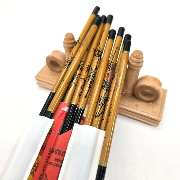 Set Of 5 Bamboo Chopsticks With Wooden Rest Holder je180 - Picture 6 of 10